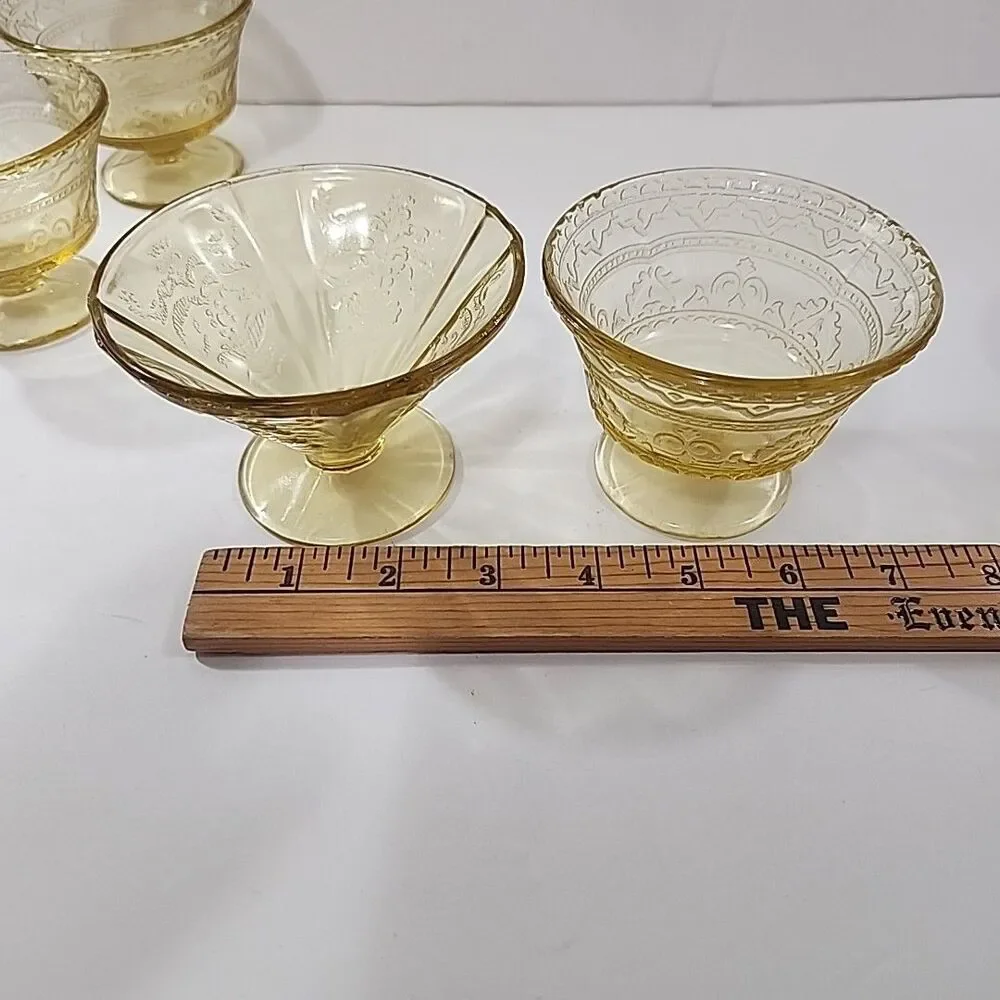 Federal Depression Glass Amber Footed Madrid Cone & Patrician Spoke Dessert Cups